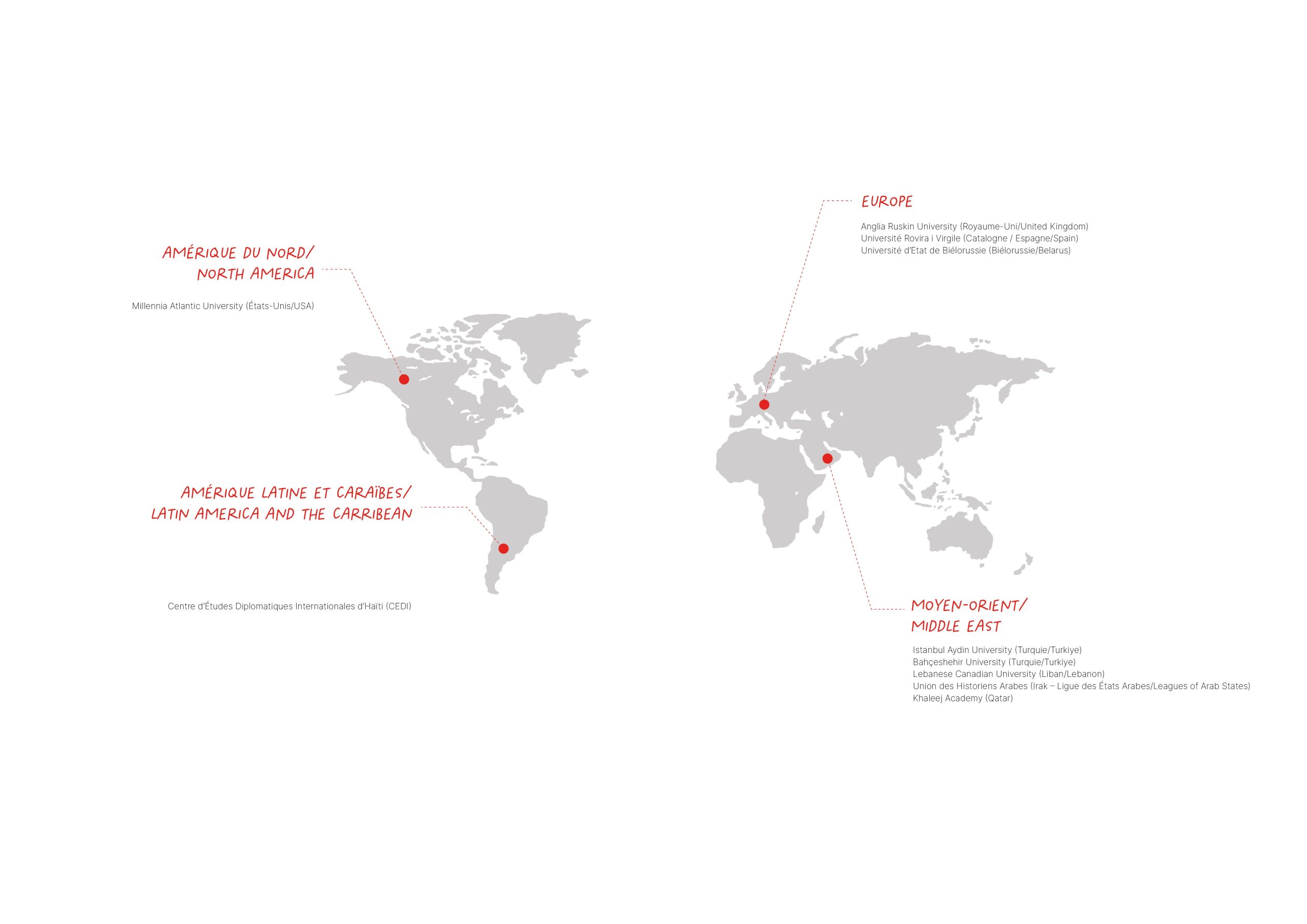 Carte du monde avec tous les partenaires académiques du CEDS.